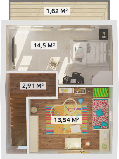 Двухкомнатная квартира 66.5 м²