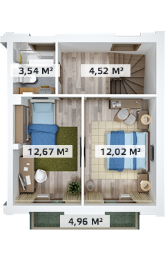 Двухкомнатная квартира 71 м²
