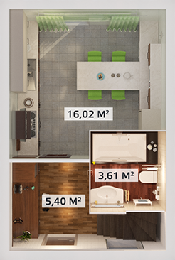 Двухкомнатная квартира 50.5 м²